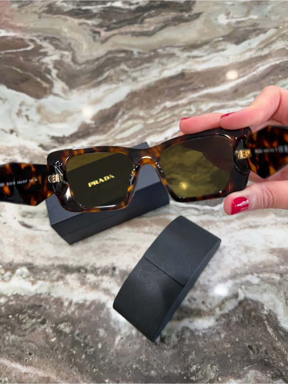 Prada Woman’s Tortoiseshell Rectangular Sunglasses with Brown Lenses